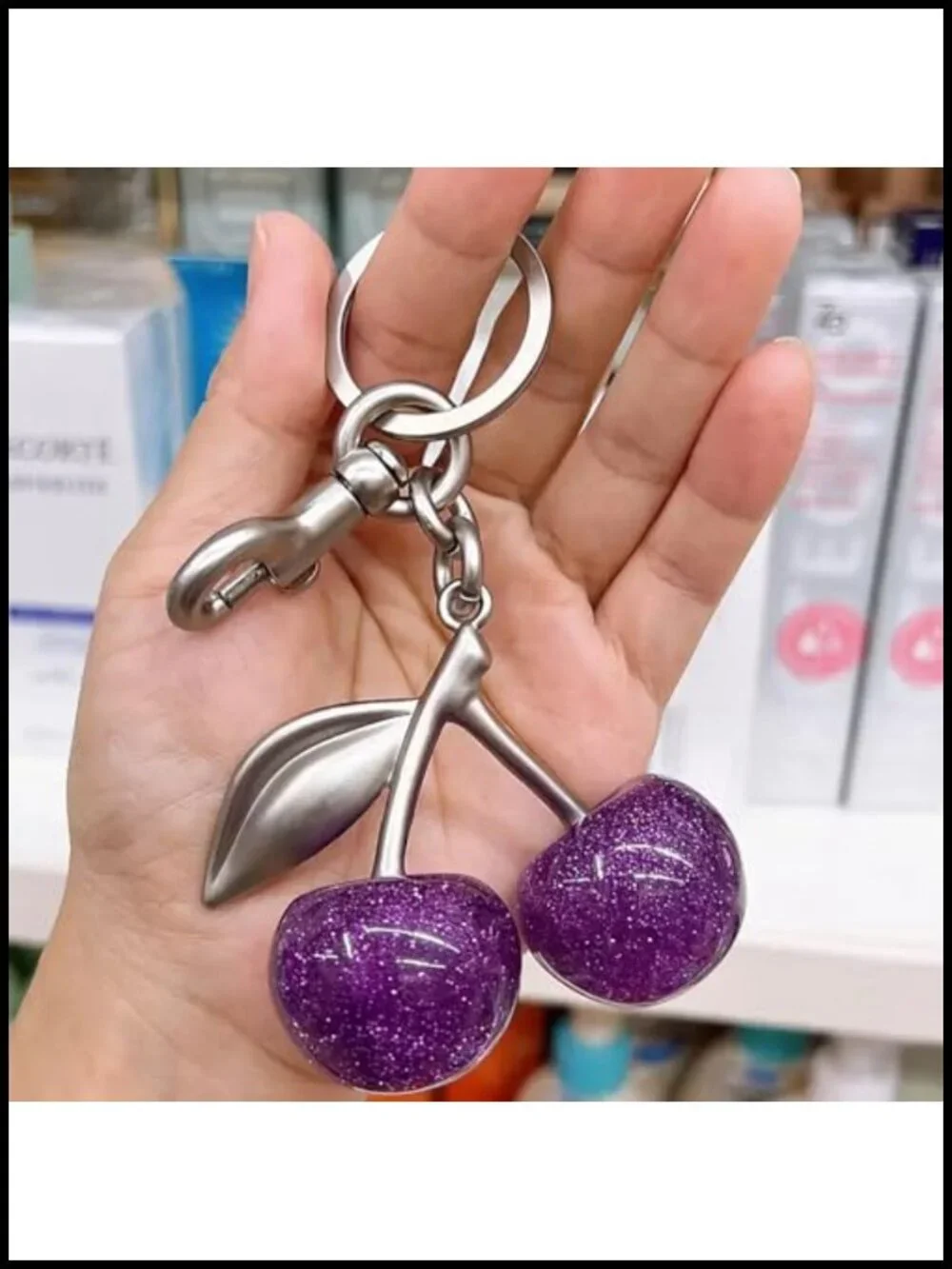 Cherry Bag Charm Glossy Resin Keychain Purse Charm Gold Hardware Cute Fruit